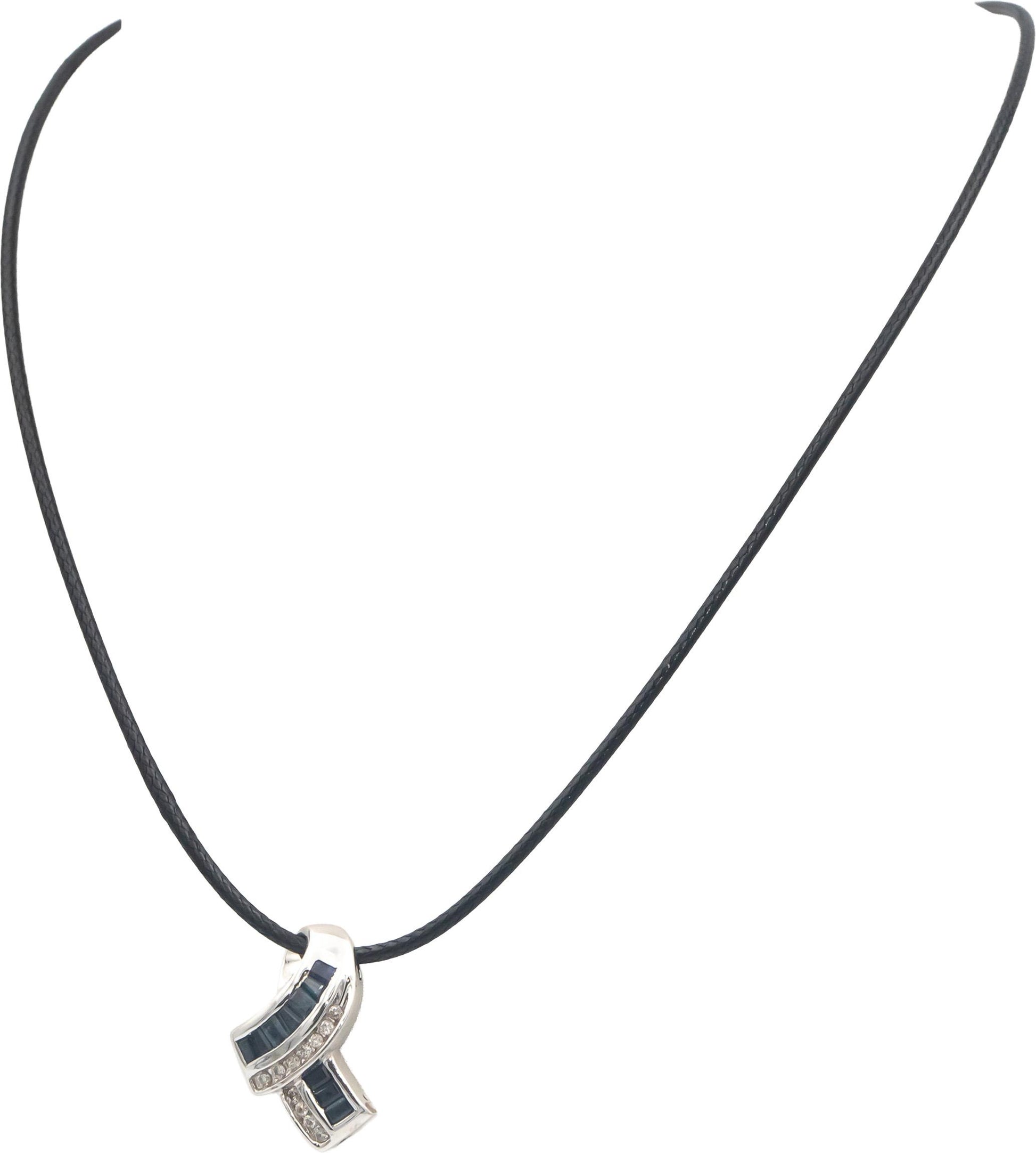 14k White Gold 0.75CT Diamond and Blue Sapphire Pendant Necklace