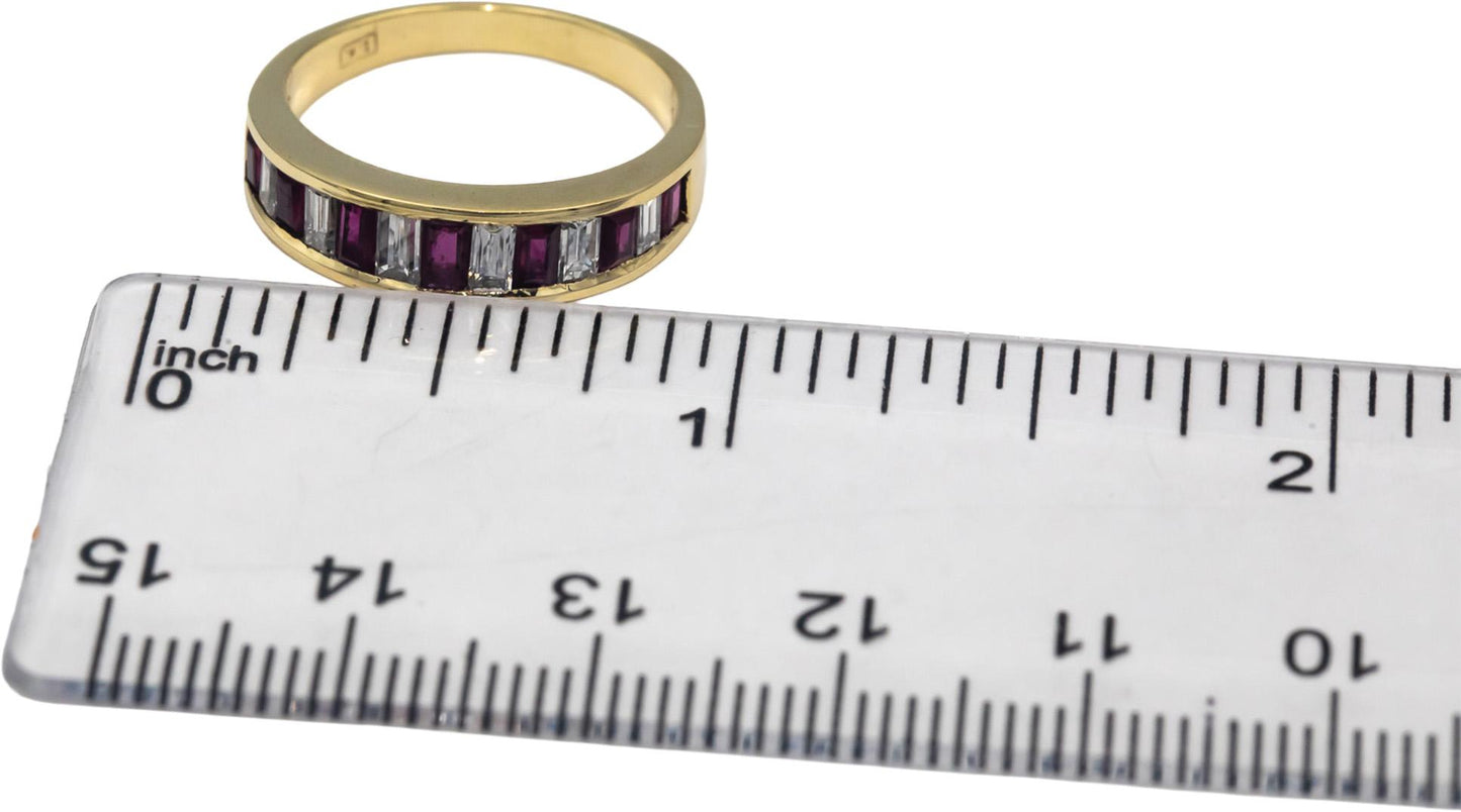 14k Yellow Gold 0.76CT Baguette Cut Channel Set Diamond & Ruby Band Ring Size 7