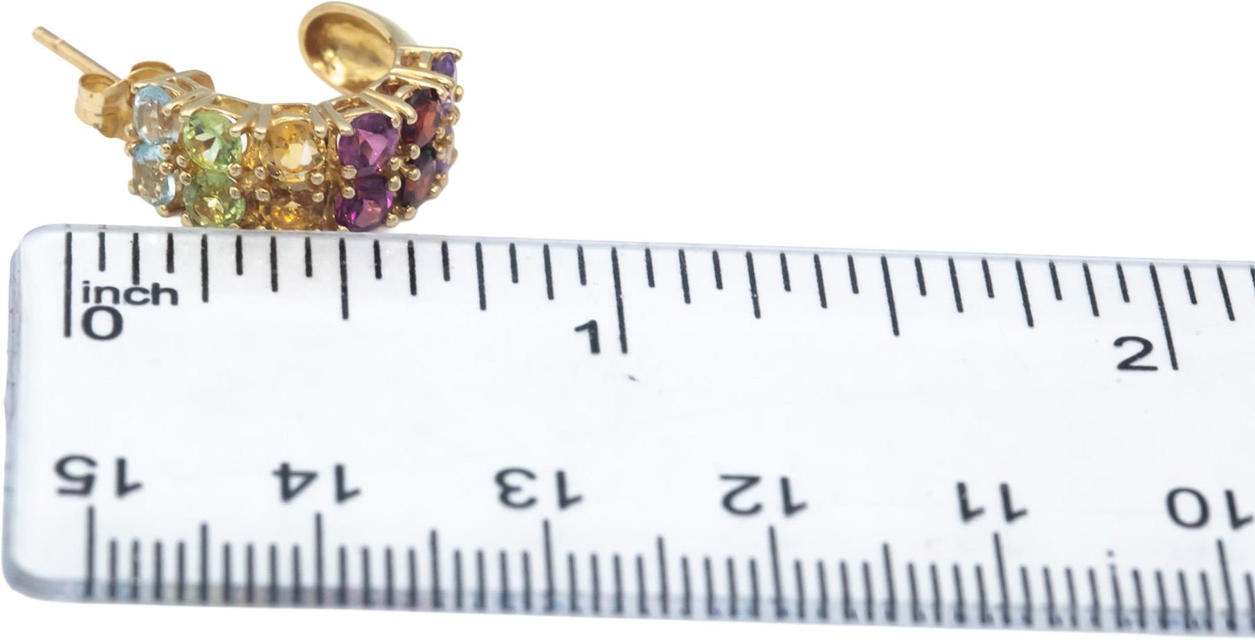 14k Yellow Gold 2.50CT Round Multi-Color Rainbow Sapphire Curved Stud Earrings