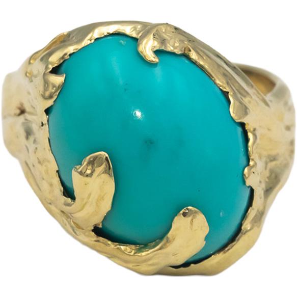 18k Yellow Gold Jewelry 15.0 x 11.0mm Cabochon Turquoise Cocktail Ring Size 7