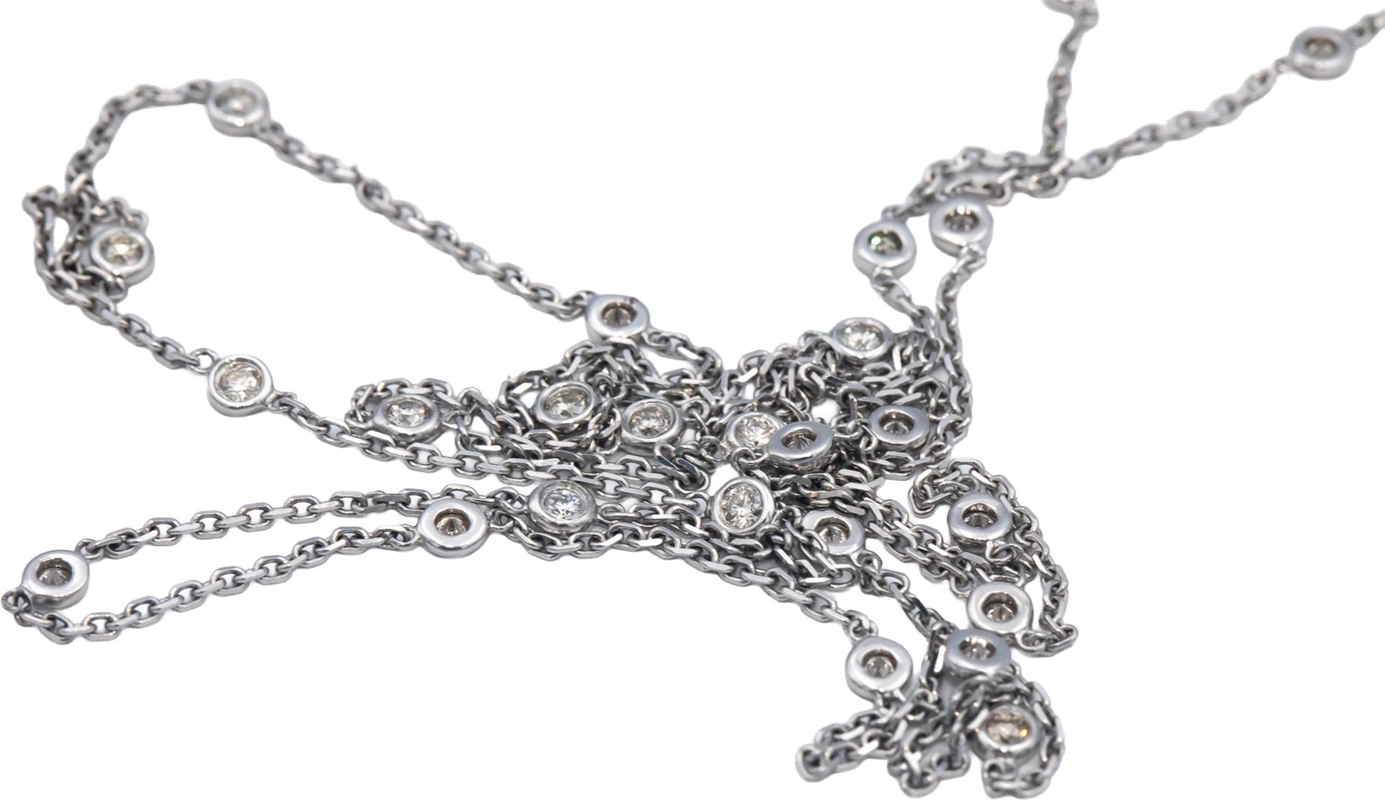 14k White Gold 0.75CT VS Round Cut Bezel Set Diamond By The Yard Necklace