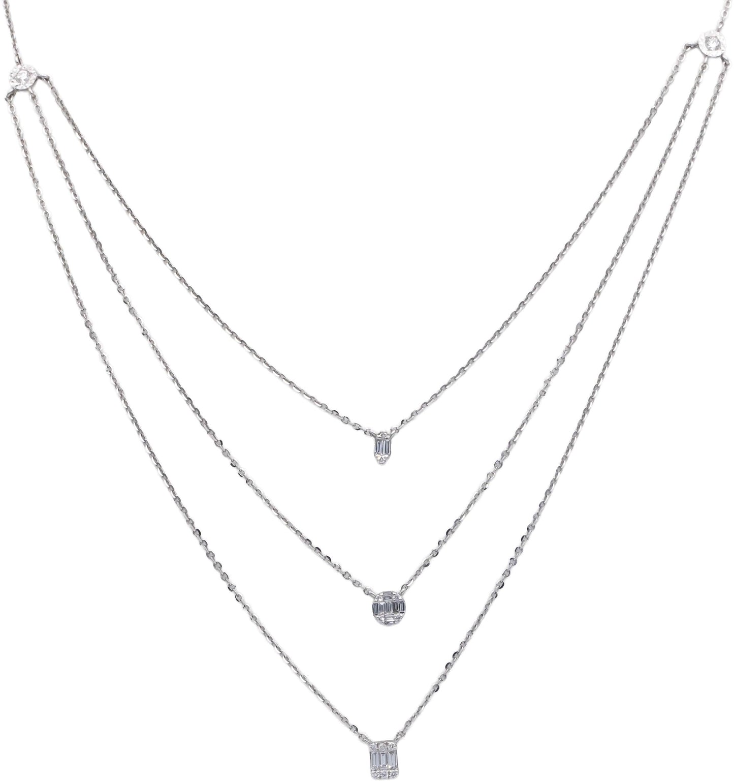 18k White Gold 0.43CT VS Round & Emerald Cut Diamond Formal Necklace