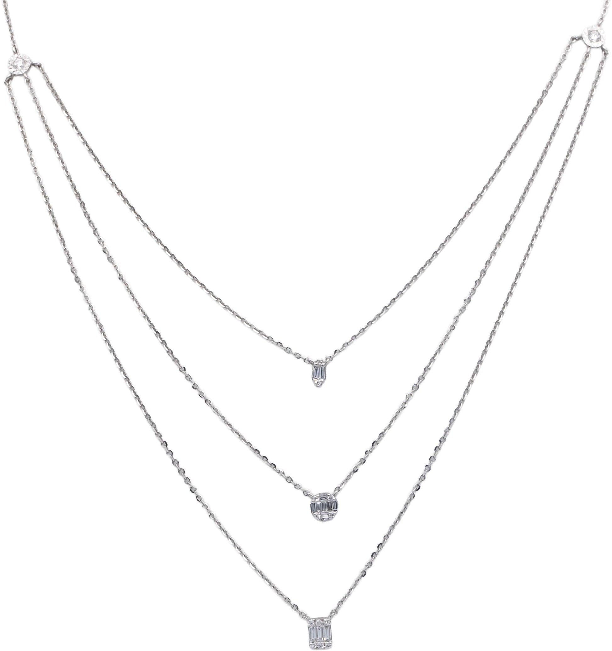 18k White Gold 0.43CT VS Round & Emerald Cut Diamond Formal Necklace