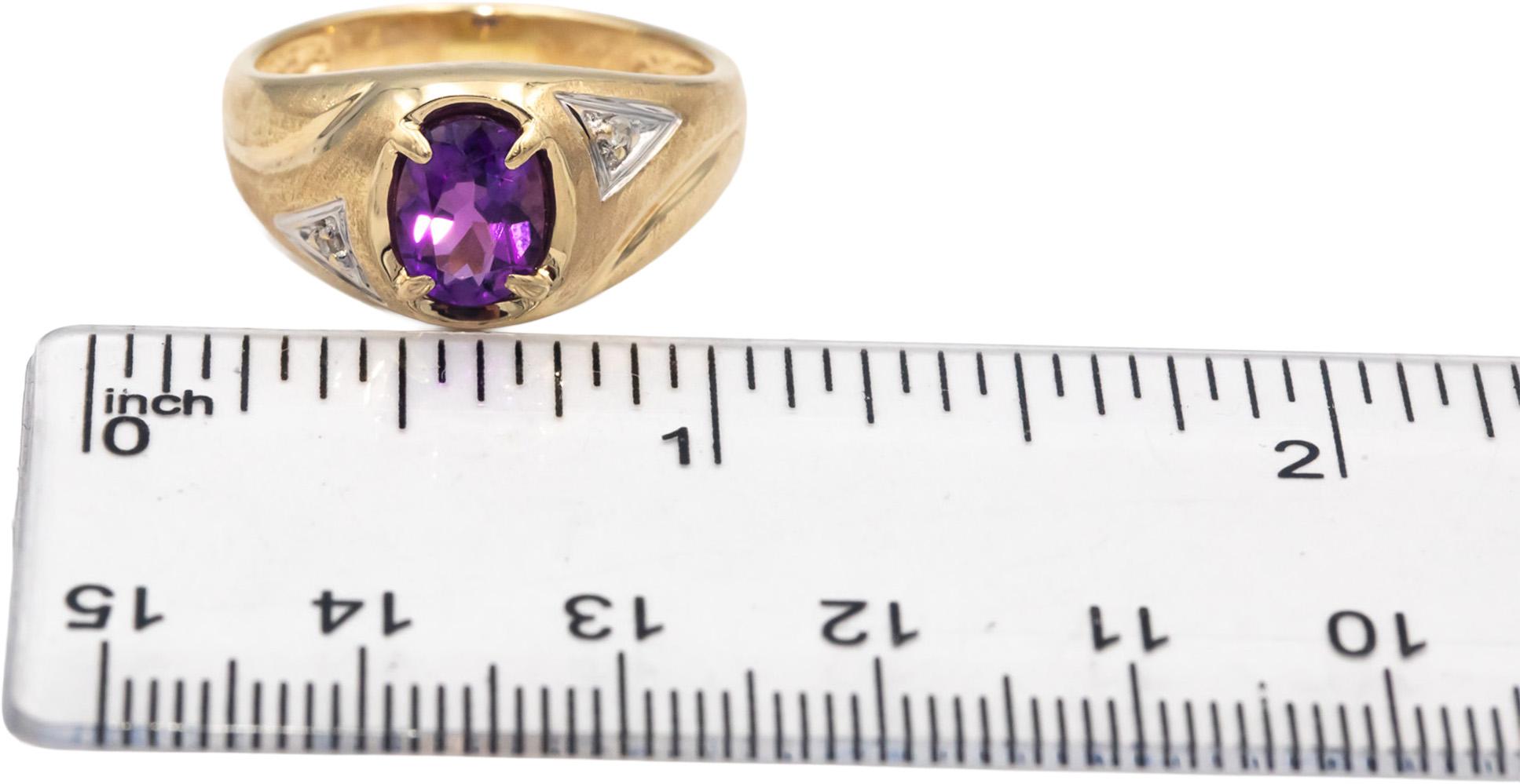 10 Yellow & White Gold Jewelry Amethyst Ring 1.0CT Size 8.75 w/ Diamond Accents