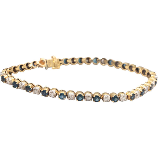 Diamond and Sapphire Round Cut 14k Yellow Gold Tennis Bracelet 4.0CT