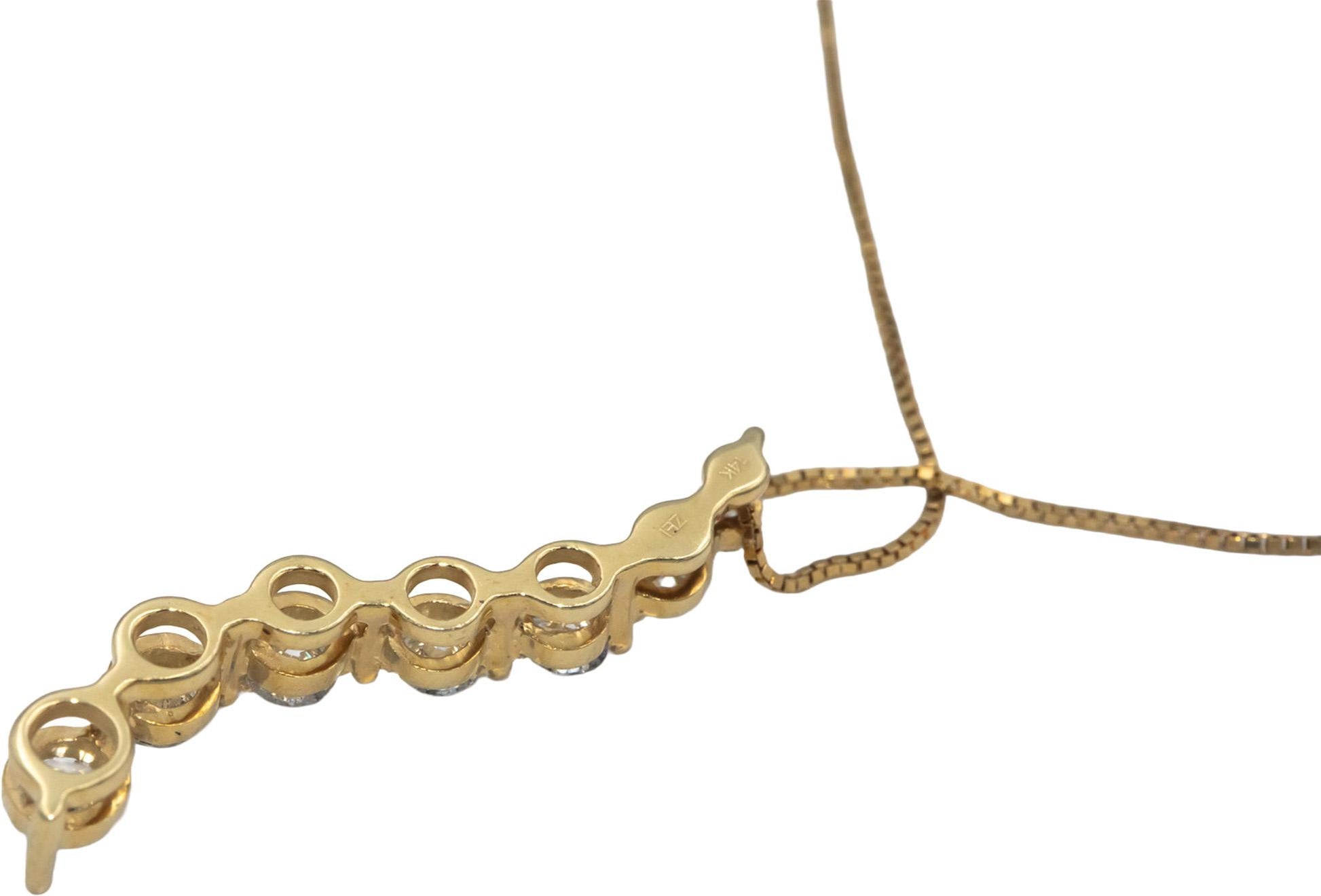 Diamond Round Cut 14k Yellow Gold Journey Pendant Necklace 0.50CT