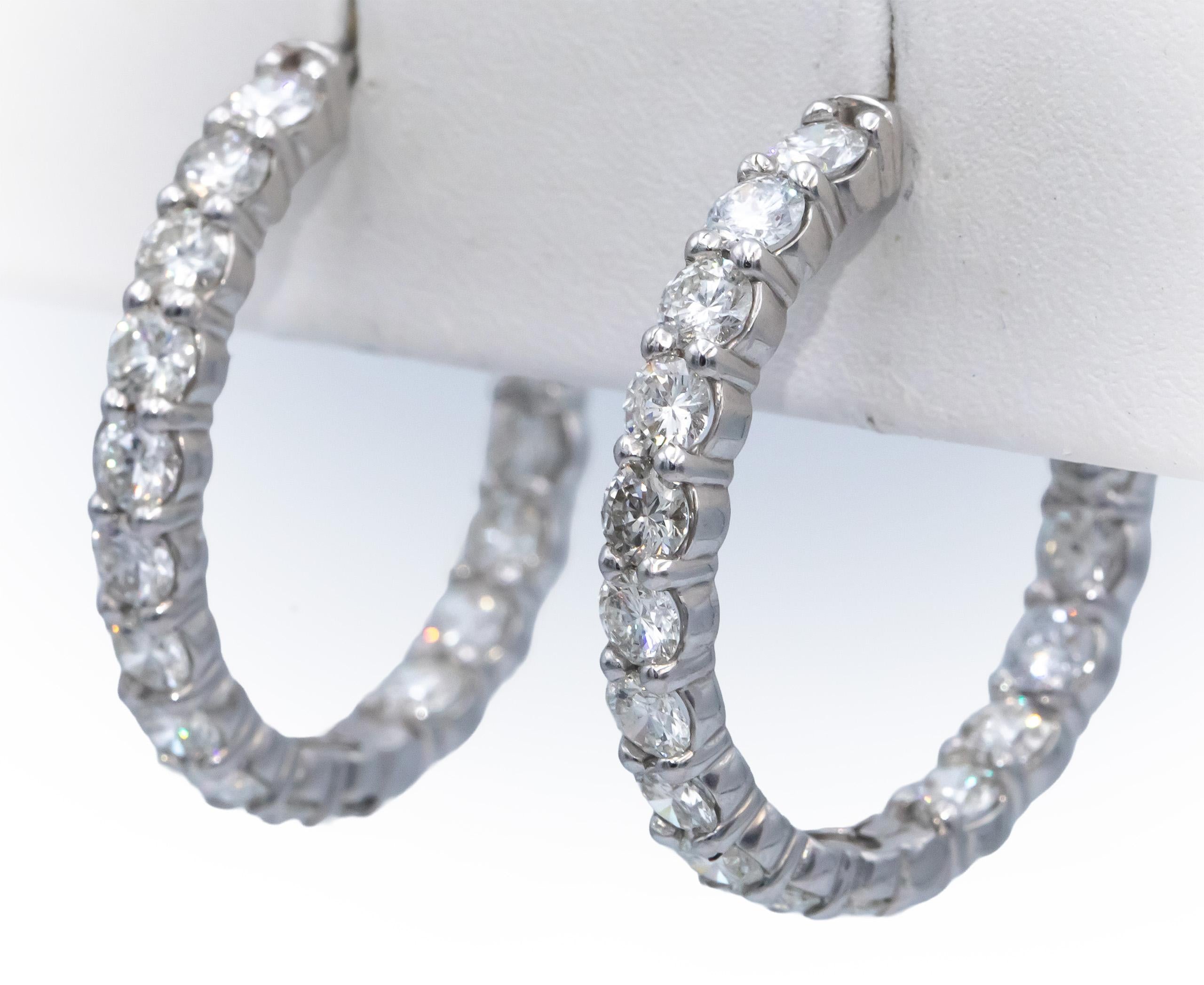 14k White Gold Lab Grown Round Diamond Inside Out Hoop Earrings 9.0CT