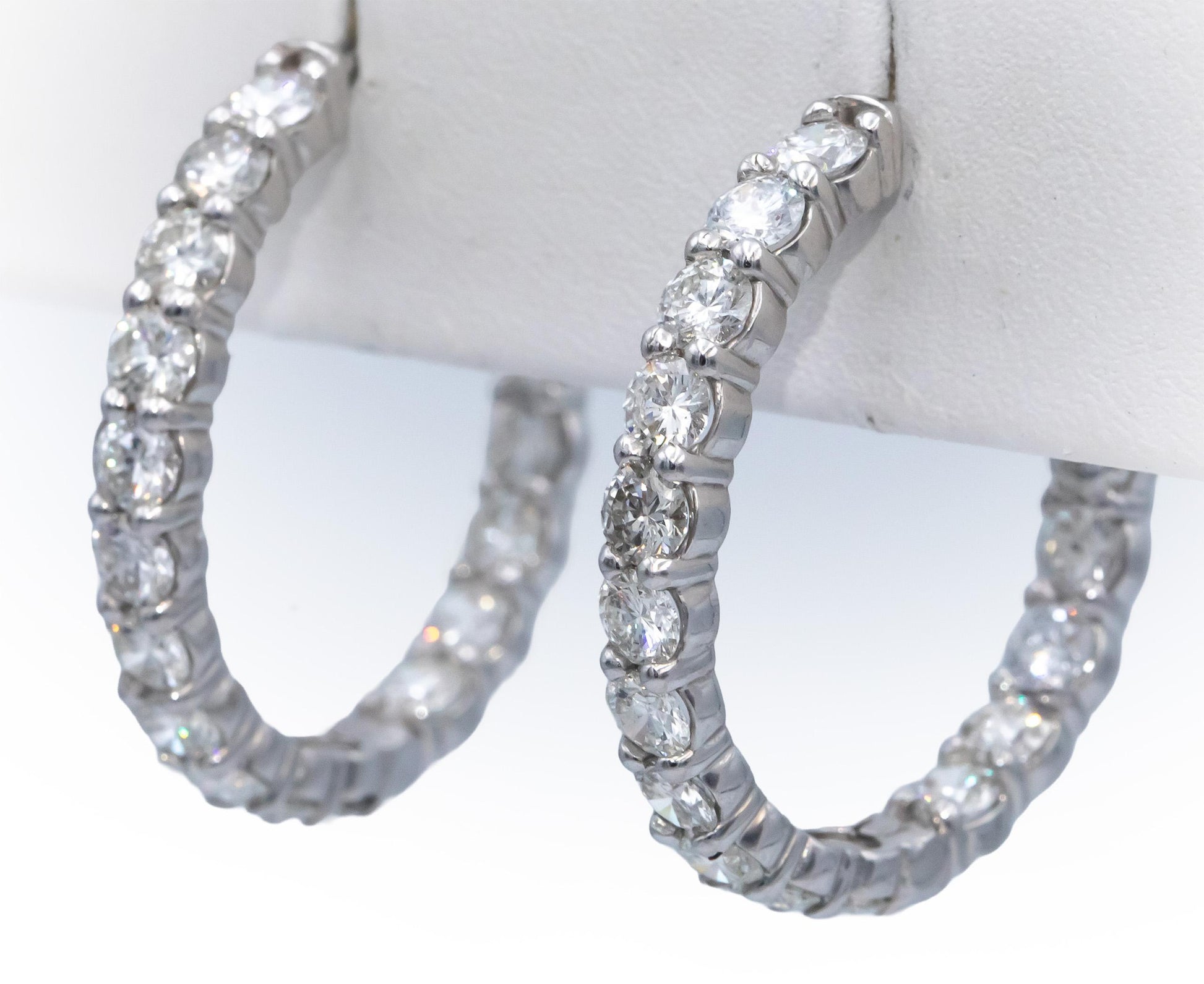14k White Gold Lab Grown Round Diamond Inside Out Hoop Earrings 9.0CT