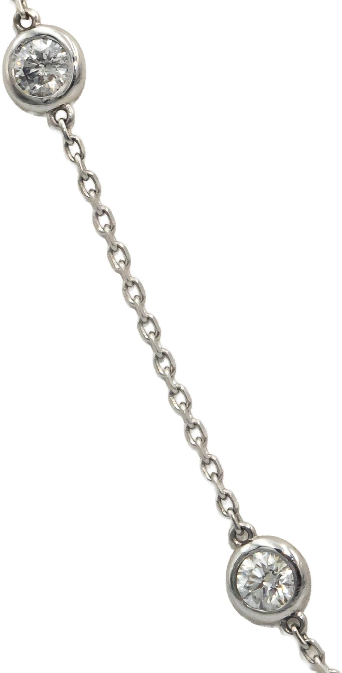 14k White Gold Bezel Set Round Diamond By The Yard Necklace 1.55CT