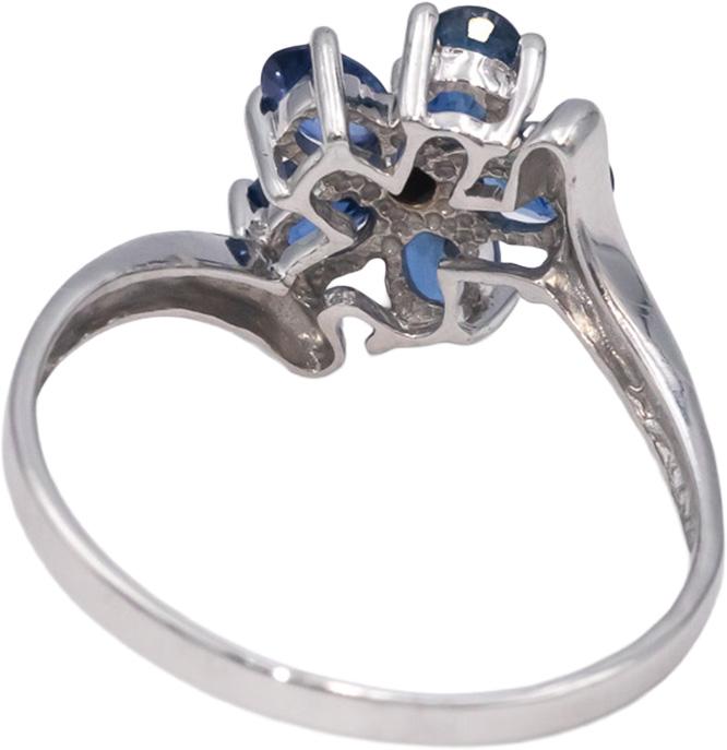14k White Gold Oval and Round Sapphire and Diamond Flower Ring 1.26CT Size 8.5