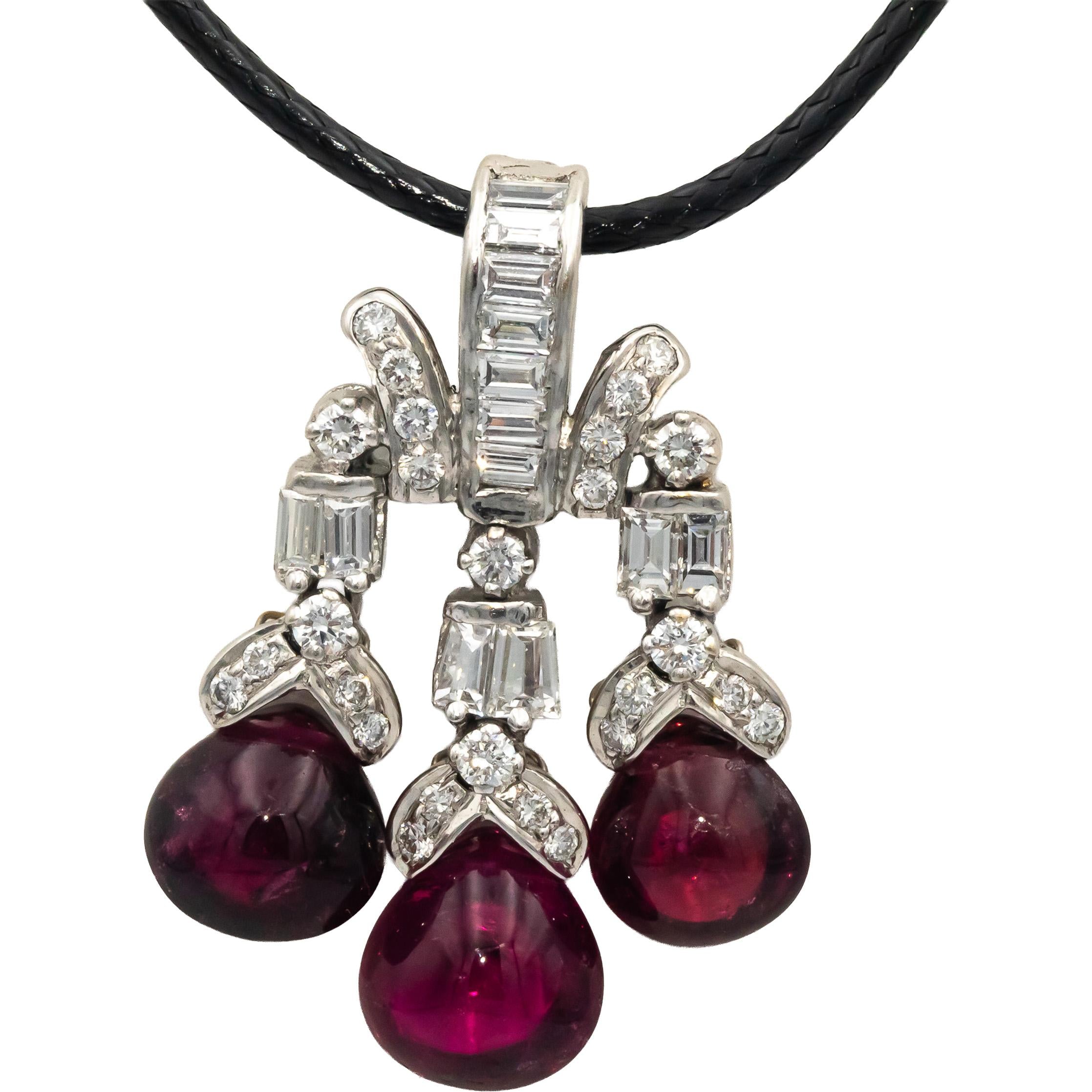 Vintage 18k White Gold VS Diamond & Tourmaline Pendant Necklace 2.73CT