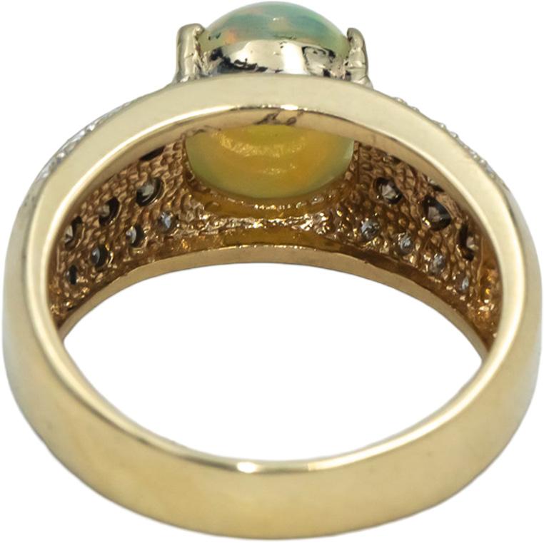 14k Yellow Gold Round Diamond and Cabochon Opal Cocktail Ring 2.96CT Size 9