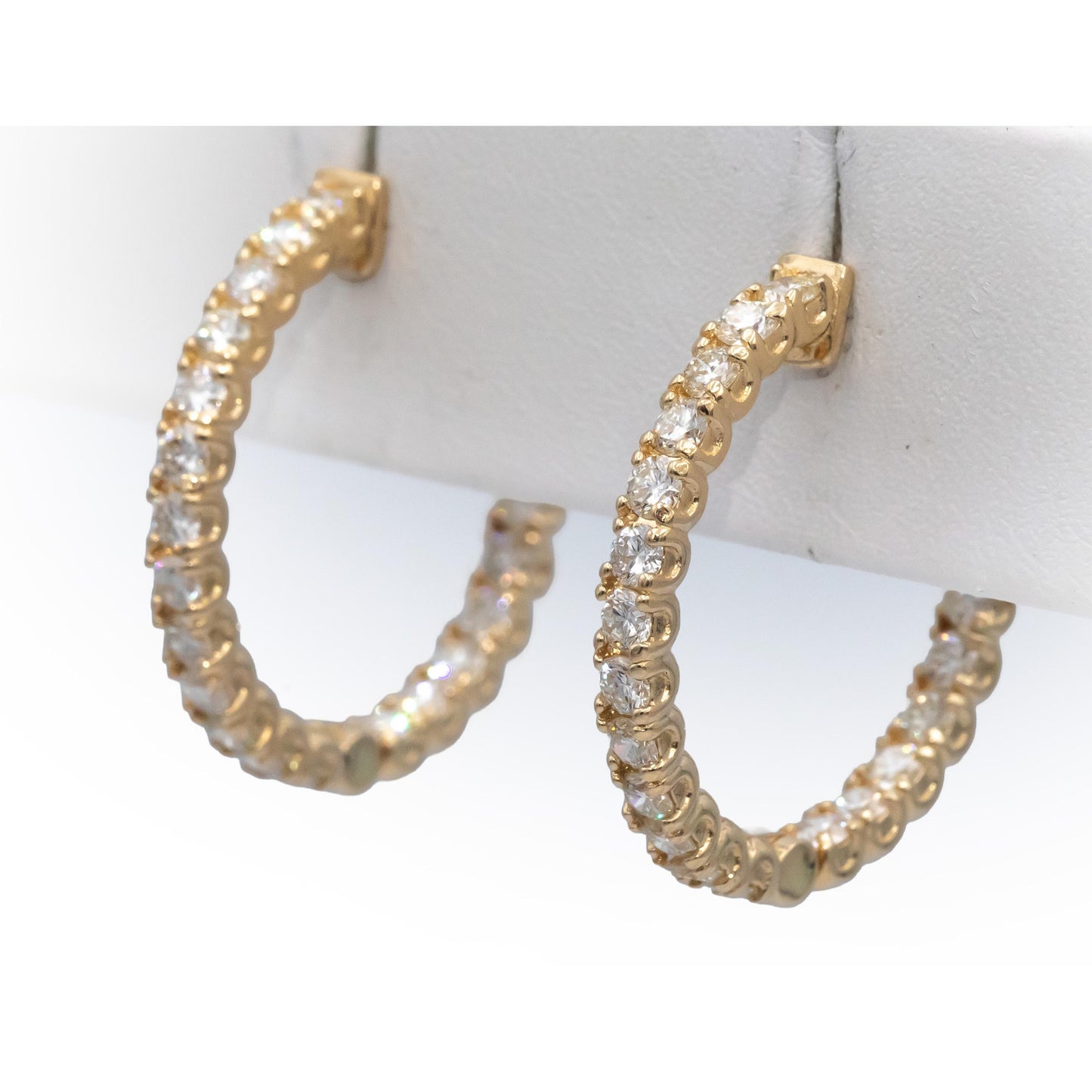 14k Yellow Gold VS Round Diamond Inside Out Circle Hoop Earrings 2.44CT