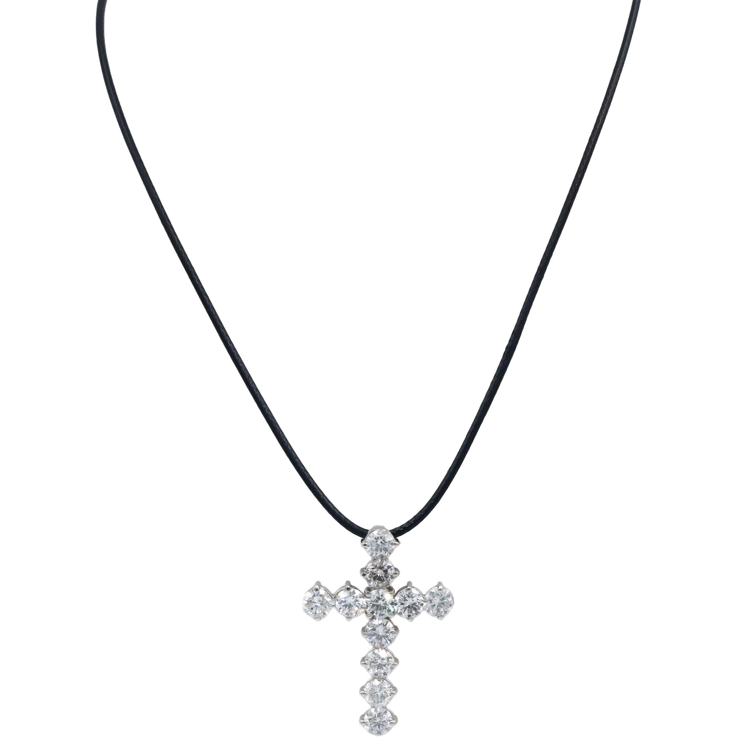 10k White Gold Round Diamond Cross Crucifix Pendant Necklace 6.17CT