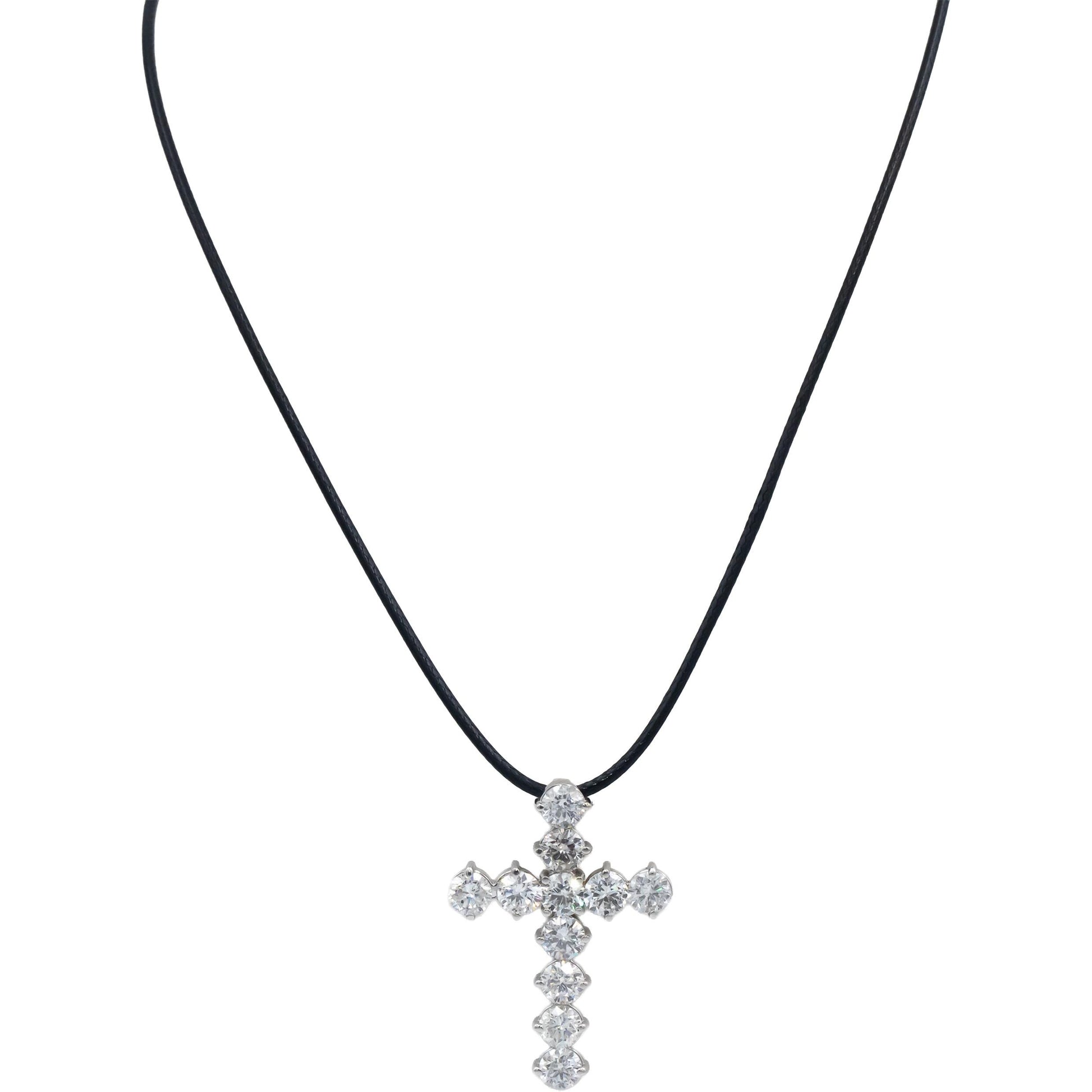10k White Gold Round Diamond Cross Crucifix Pendant Necklace 6.17CT