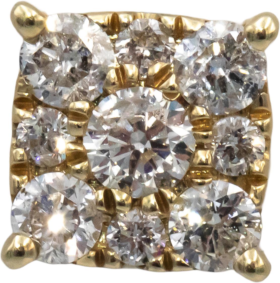 Round Diamond 10k Yellow Gold Cluster Square Shaped Stud Earrings 1.50CT