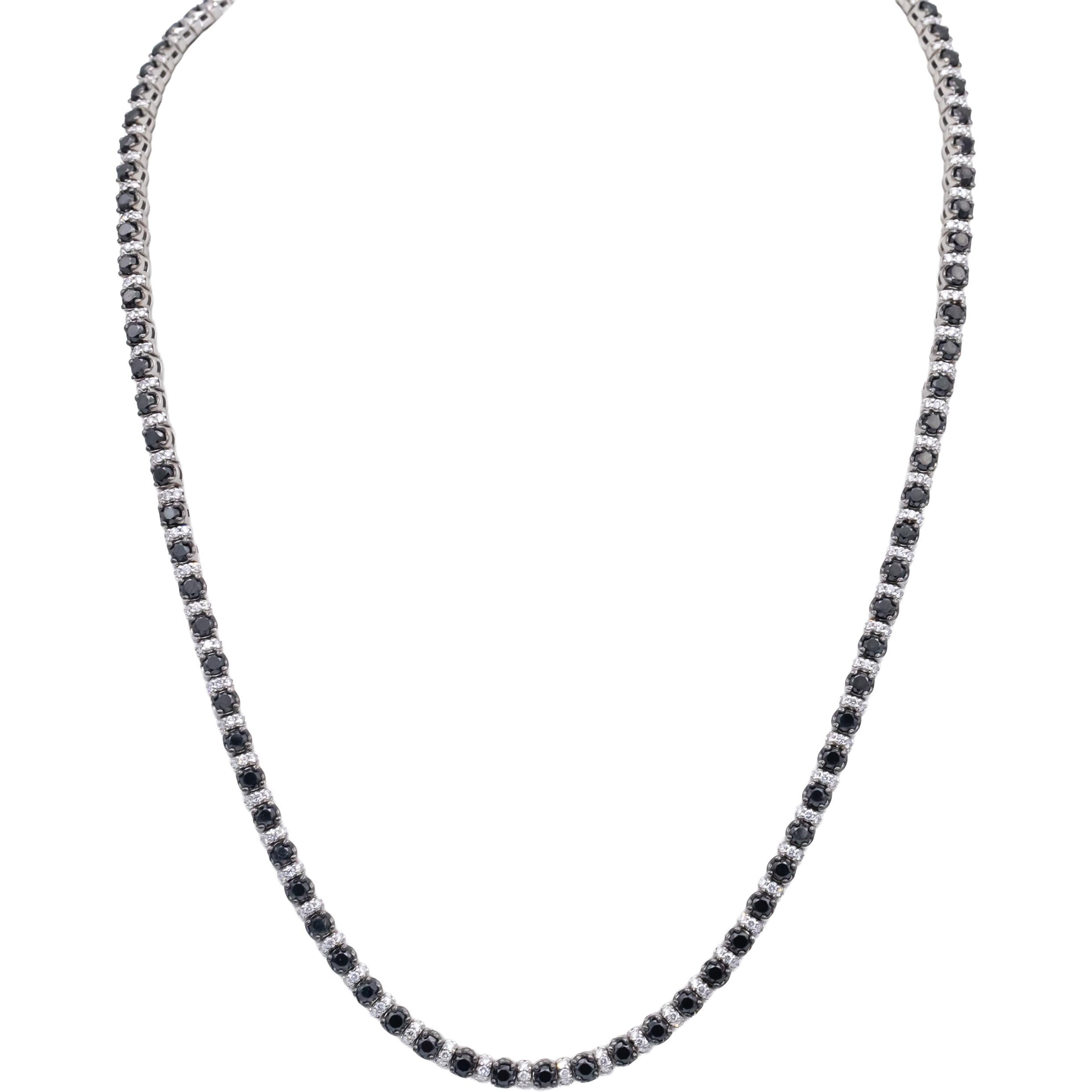 14k White Gold Lab-Grown Diamond Natural Black Diamond Tennis Necklace 10.0CT