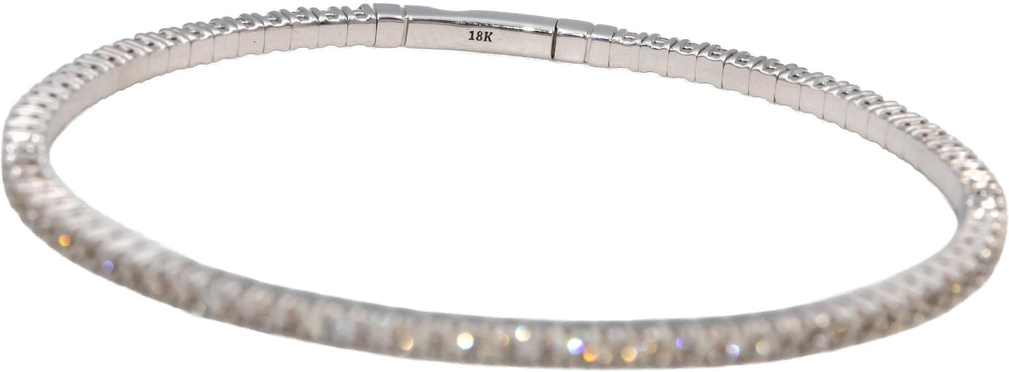 18k White Gold Round Diamond Flexible Bangle Bracelet 2.33CT