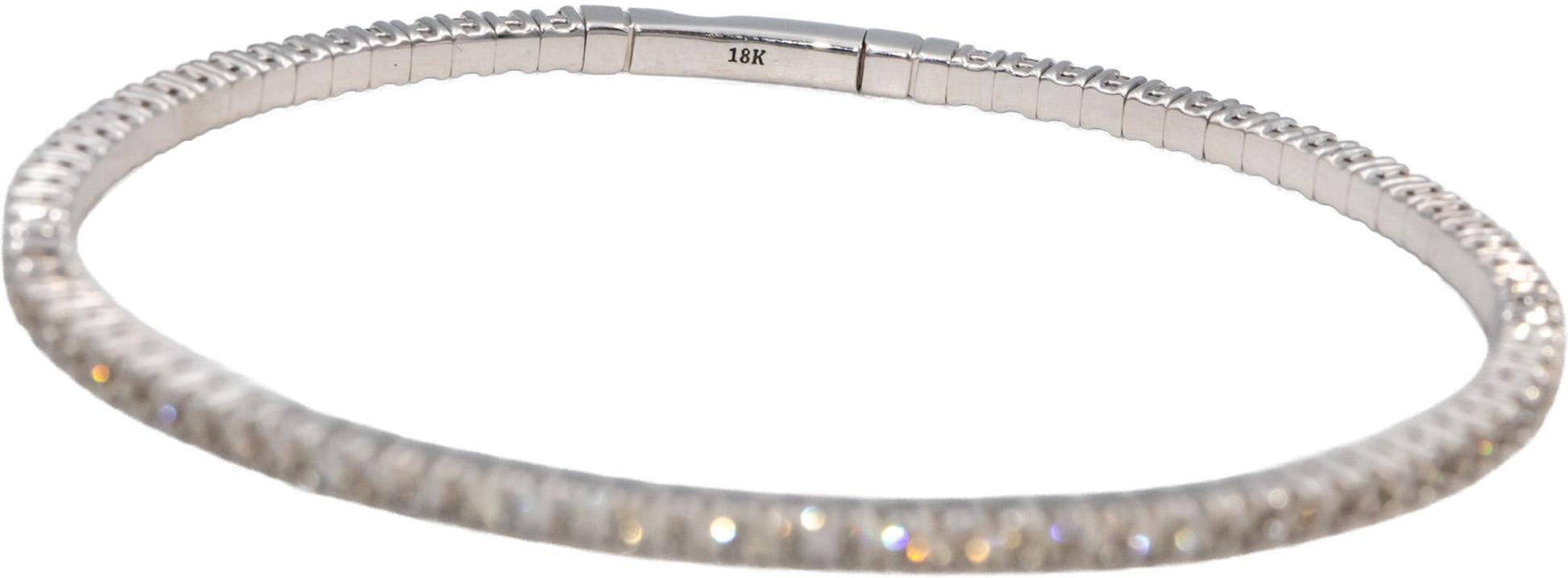 18k White Gold Round Diamond Flexible Bangle Bracelet 2.33CT