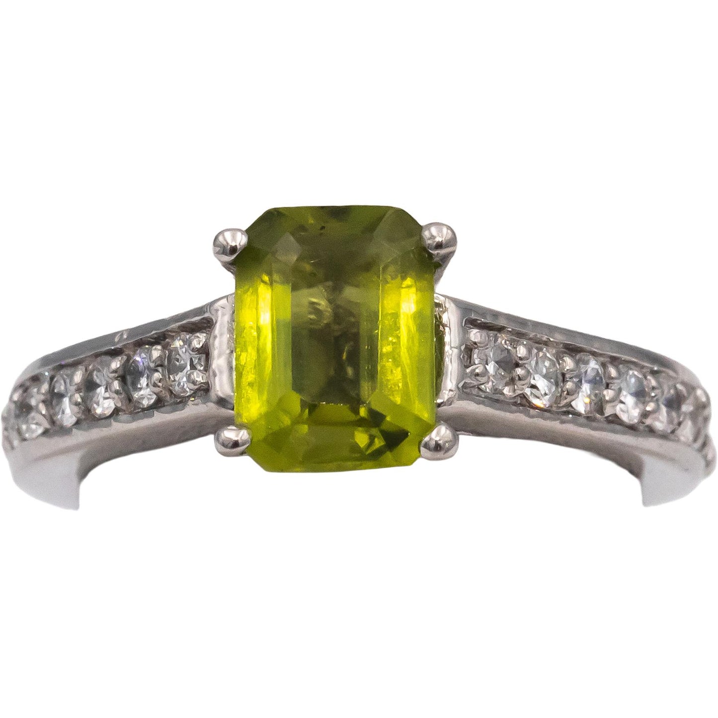 14k White Gold Peridot & Diamond Cocktail Ring 1.78CT Size 6.25