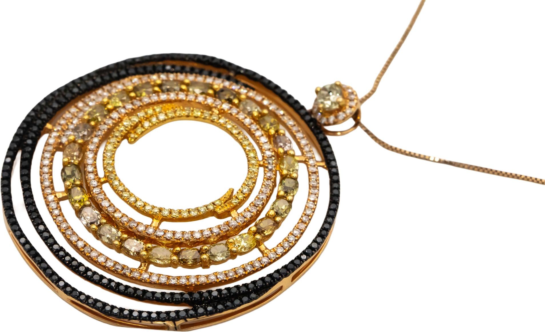 CGL Certified 18k Rose Gold Multi-Color Round Diamond Pendant Necklace 4.55CT