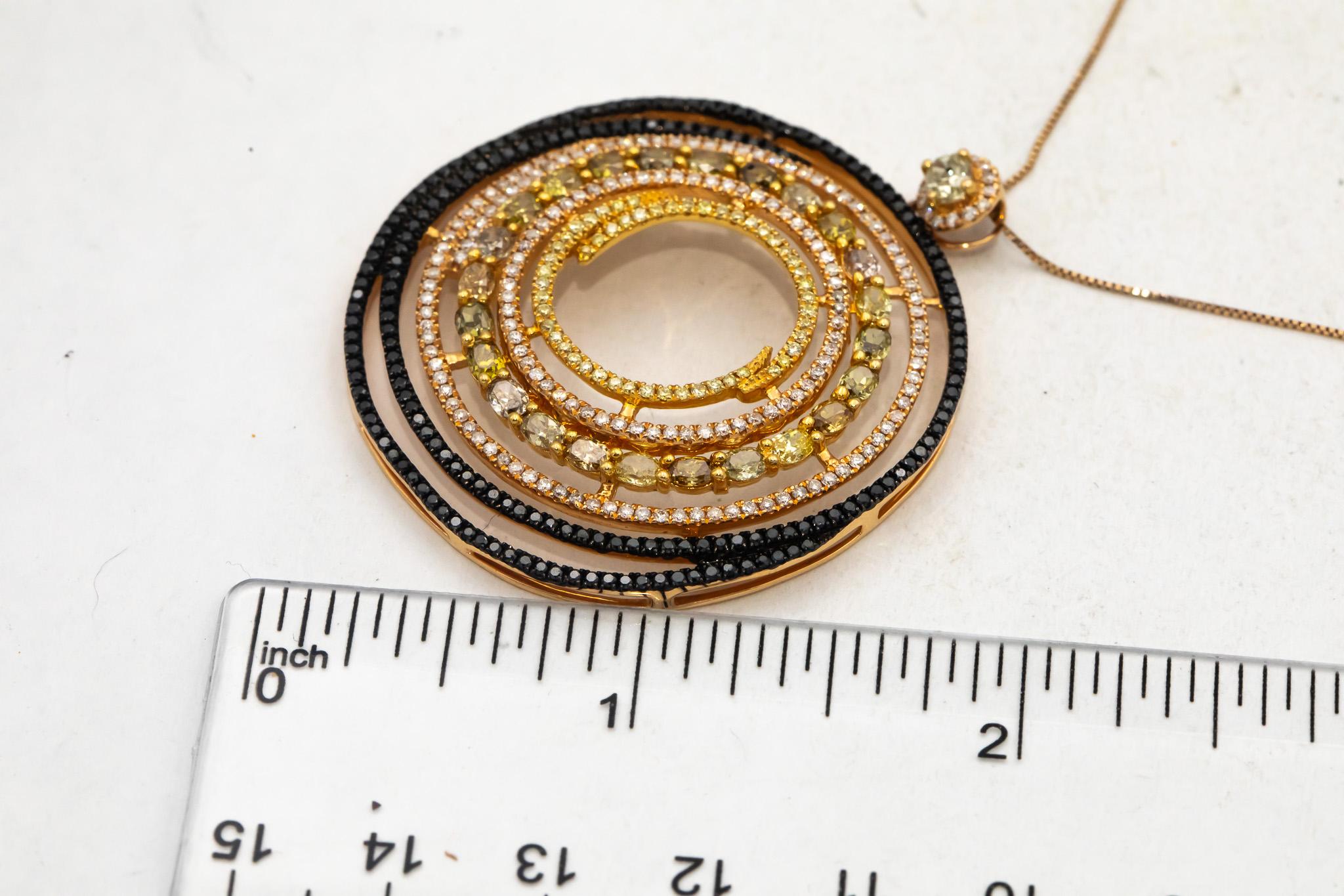 CGL Certified 18k Rose Gold Multi-Color Round Diamond Pendant Necklace 4.55CT