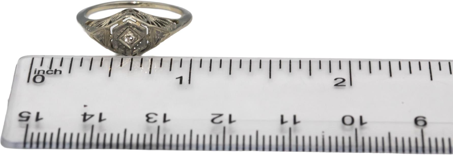 Vintage Antique 18k White Gold Old Euro Diamond Solitaire Filigree Ring 0.05CT