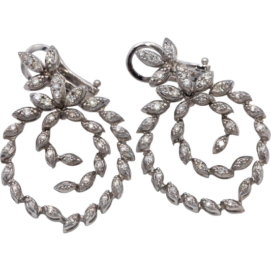 14k White Gold Round Diamond Drop Dangle Earrings 0.75CT