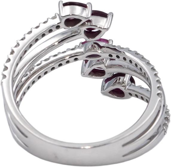 14k White Gold Diamond Ruby Spiral Bypass Ring 1.23CT Size 7