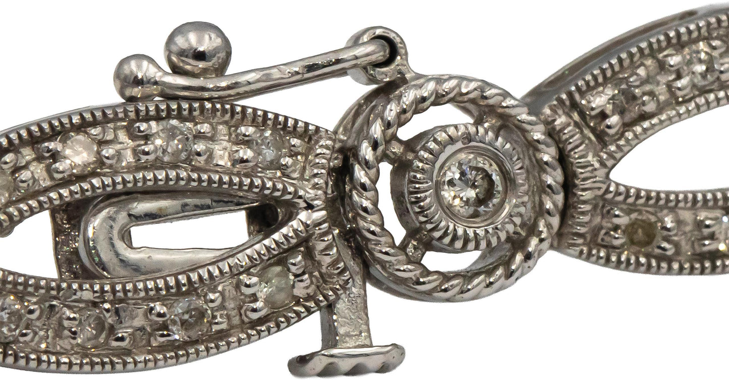 14k White Gold Round Diamond Fancy Link Bracelet 0.75CT