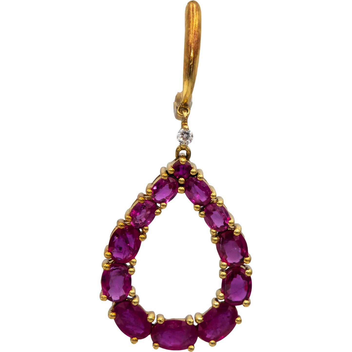 18k Yellow Gold Ruby and Diamond Pear Shaped Dangle Earrings 7.10CTW