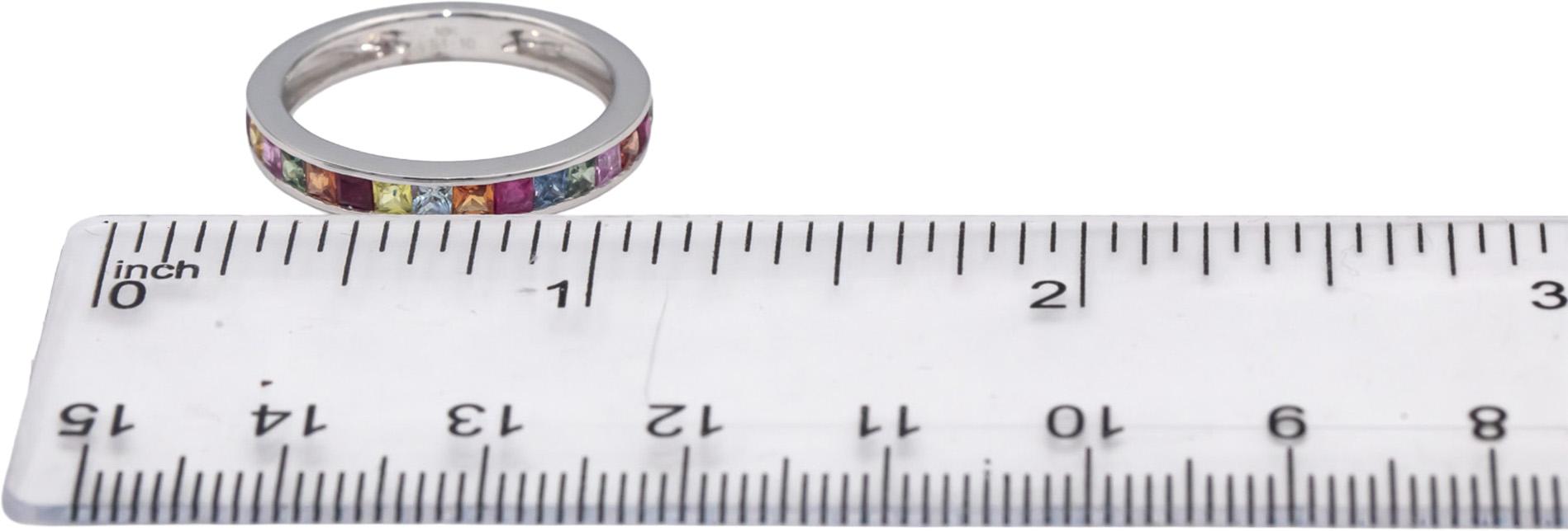 18k White Gold Square Channel Set Rainbow Sapphire Band Ring 1.10CT Size 7.5