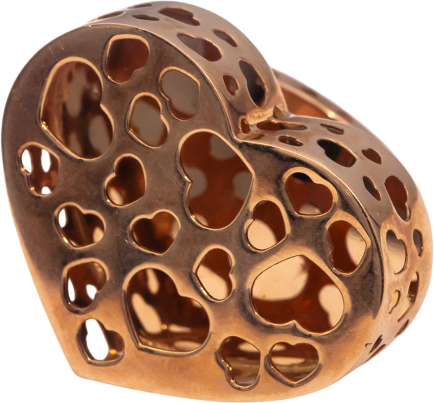 Italian Designer 18k Rose Gold Heart Gallery Jumbo Statement Ring Size 7