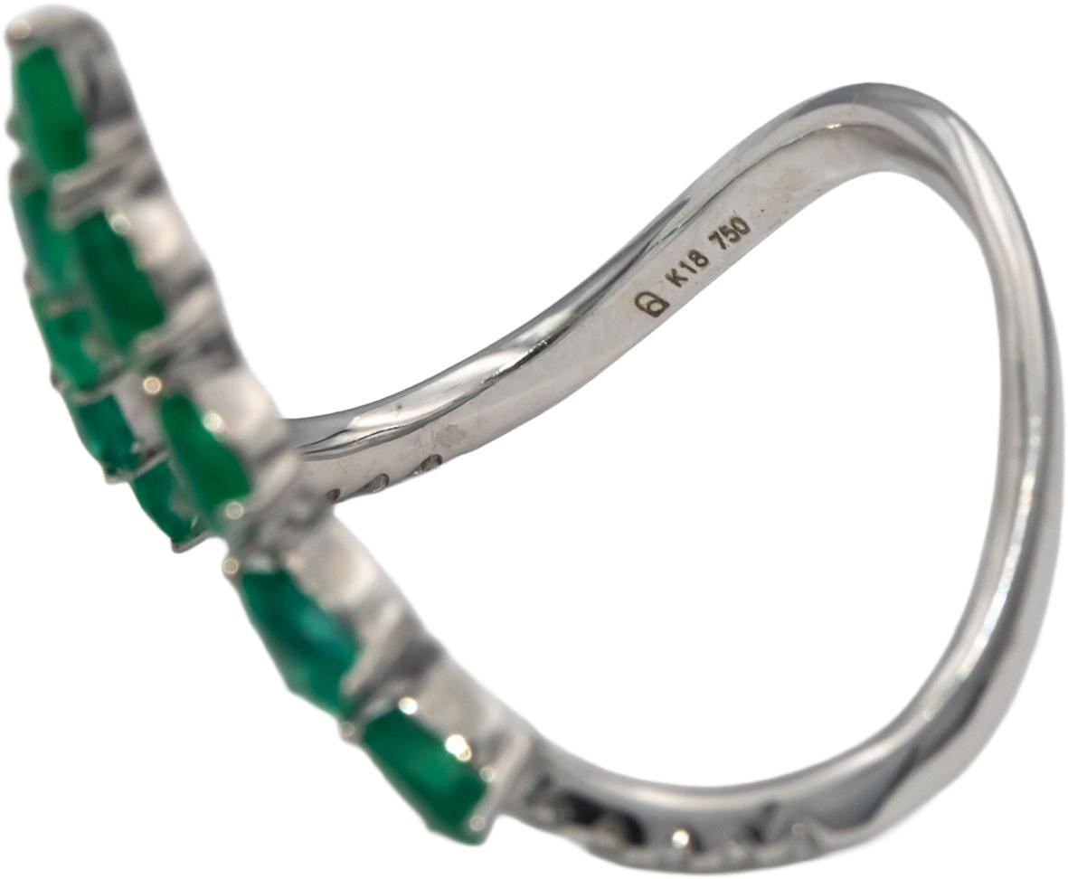 18k White Gold Pear Emerald Round Diamond V-Shaped Band Ring 0.80CT Size 7