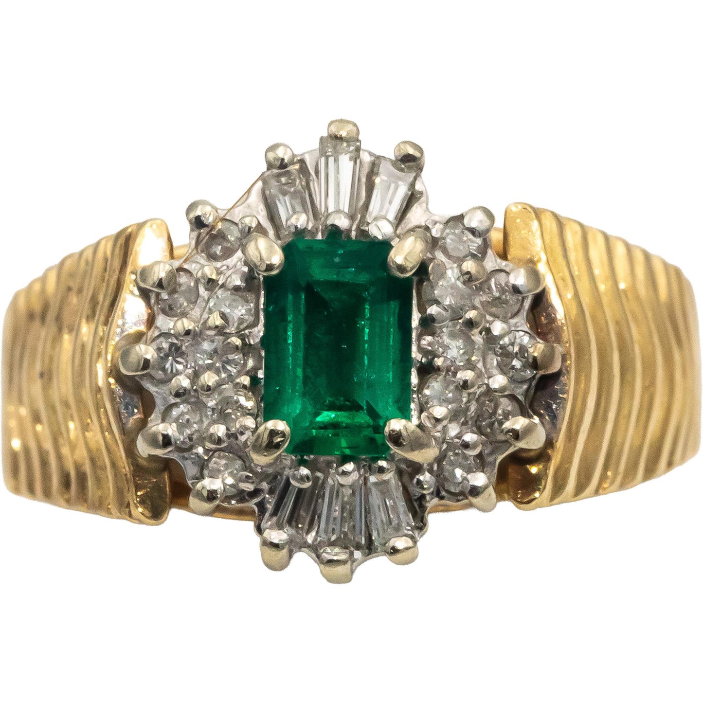 14k Yellow & White Gold Emerald & Diamond Cocktail Ring 0.60CT Size 7.5