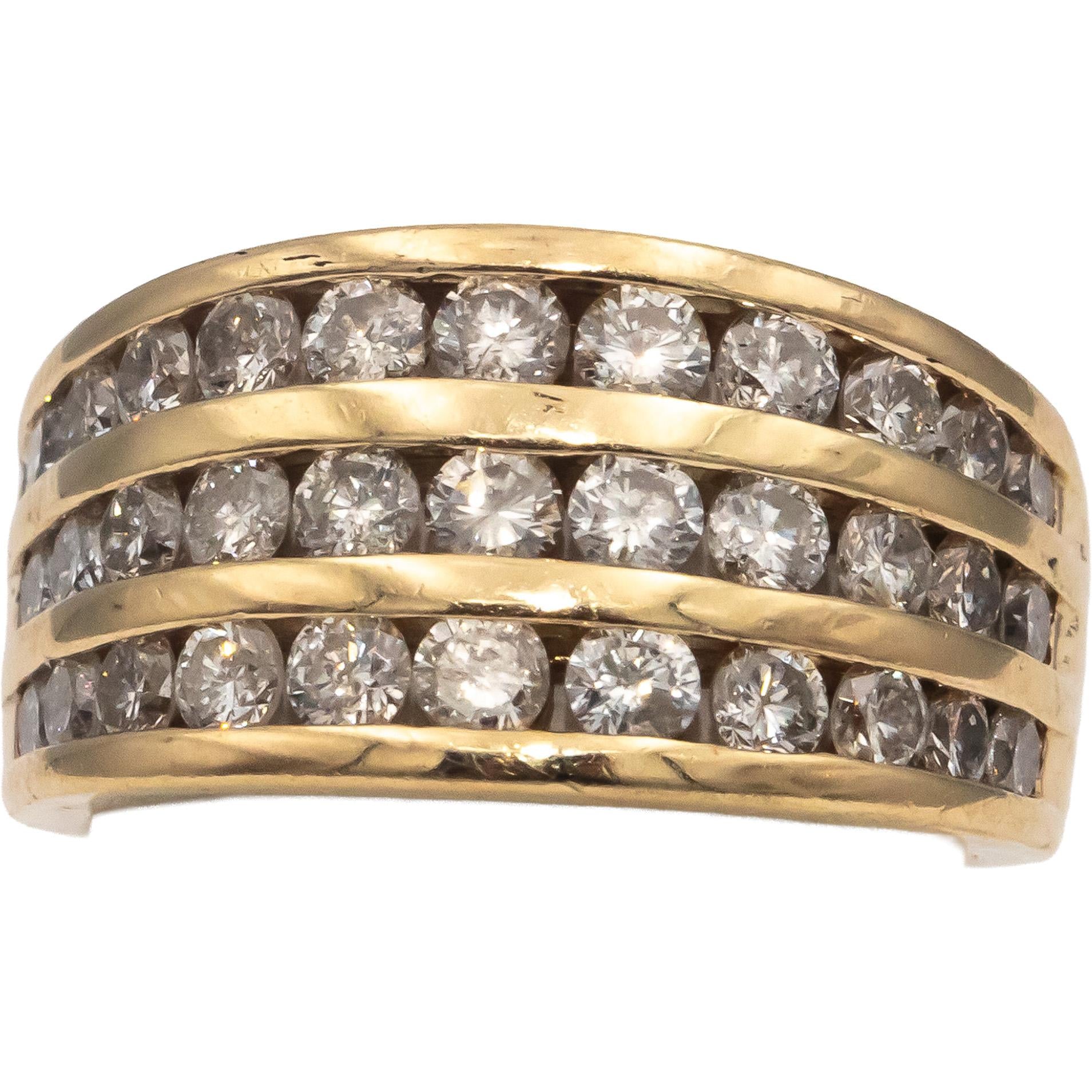 14k Yellow Gold Round Channel Set Diamond Three Row Band Ring 1.0CT Size 5.75