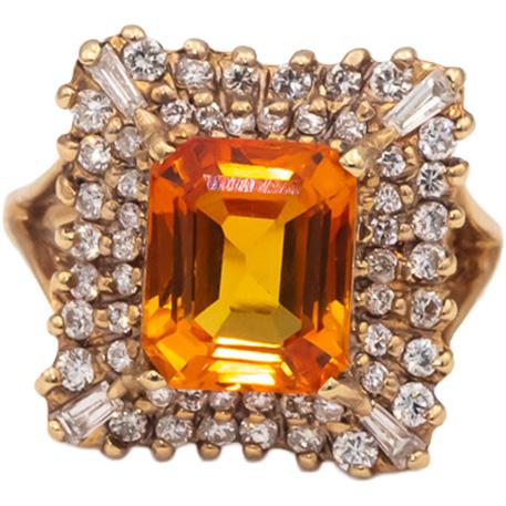 14k Yellow Gold Orange Sapphire & Diamond Cocktail Ring 5.50CT Size 7.5