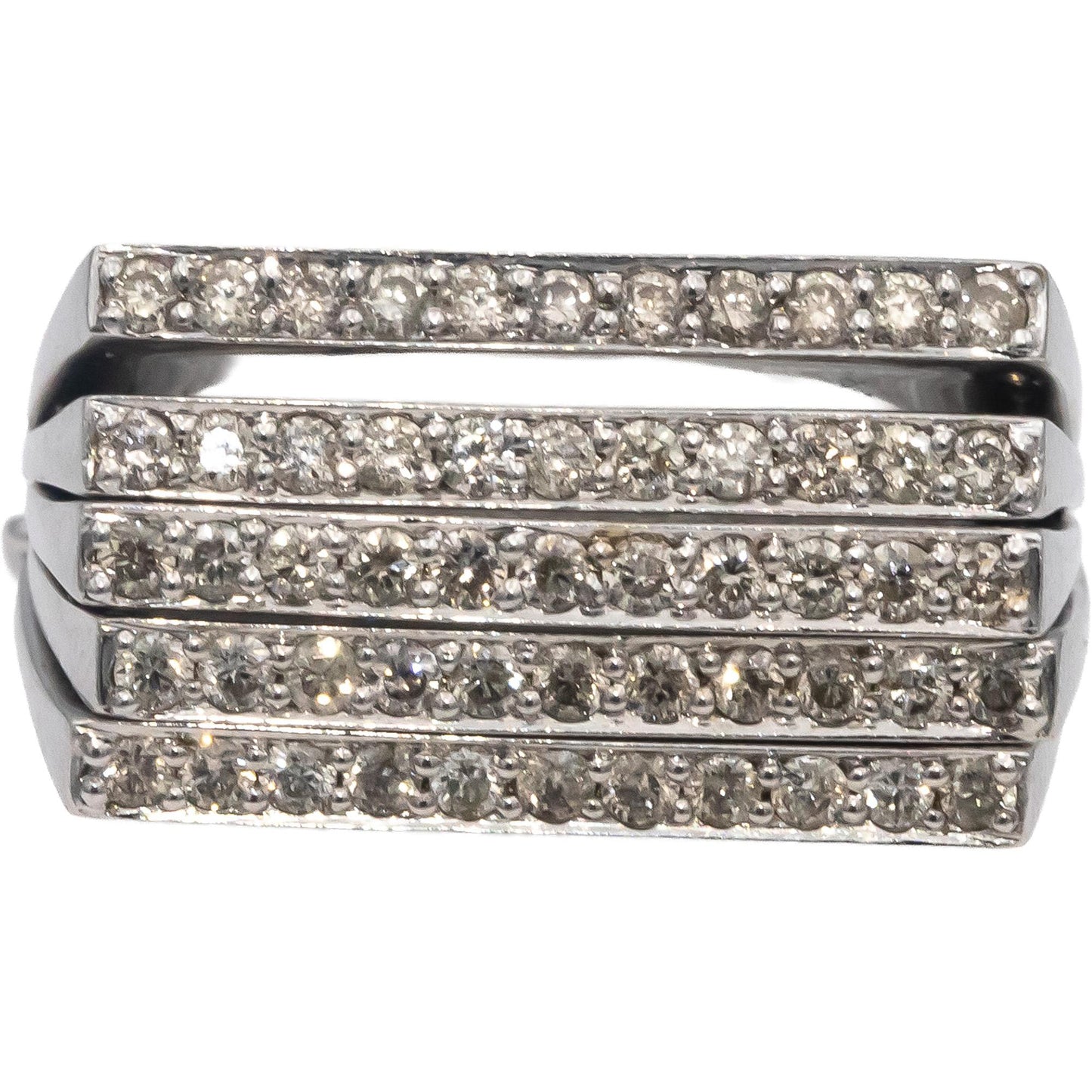 14k White Gold Round Diamond Geometric Multi-Band Ring 0.80CT Size 6.5