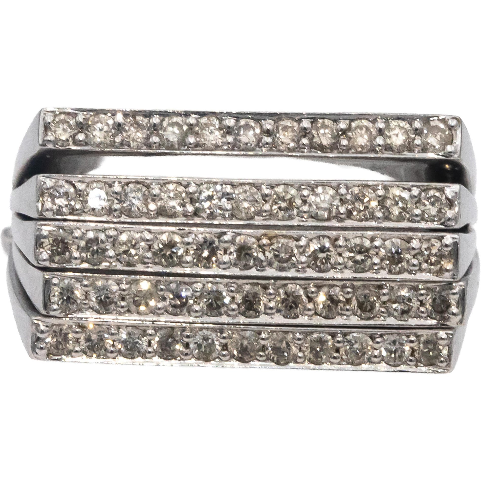 14k White Gold Round Diamond Geometric Multi-Band Ring 0.80CT Size 6.5