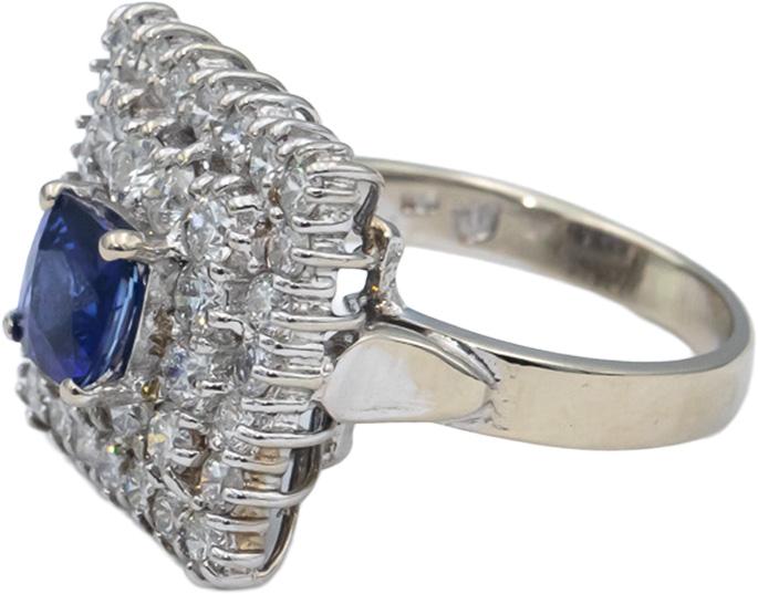 14k White Gold Cushion Cut Sapphire Round Diamond Cluster Cocktail Ring 2.95CT