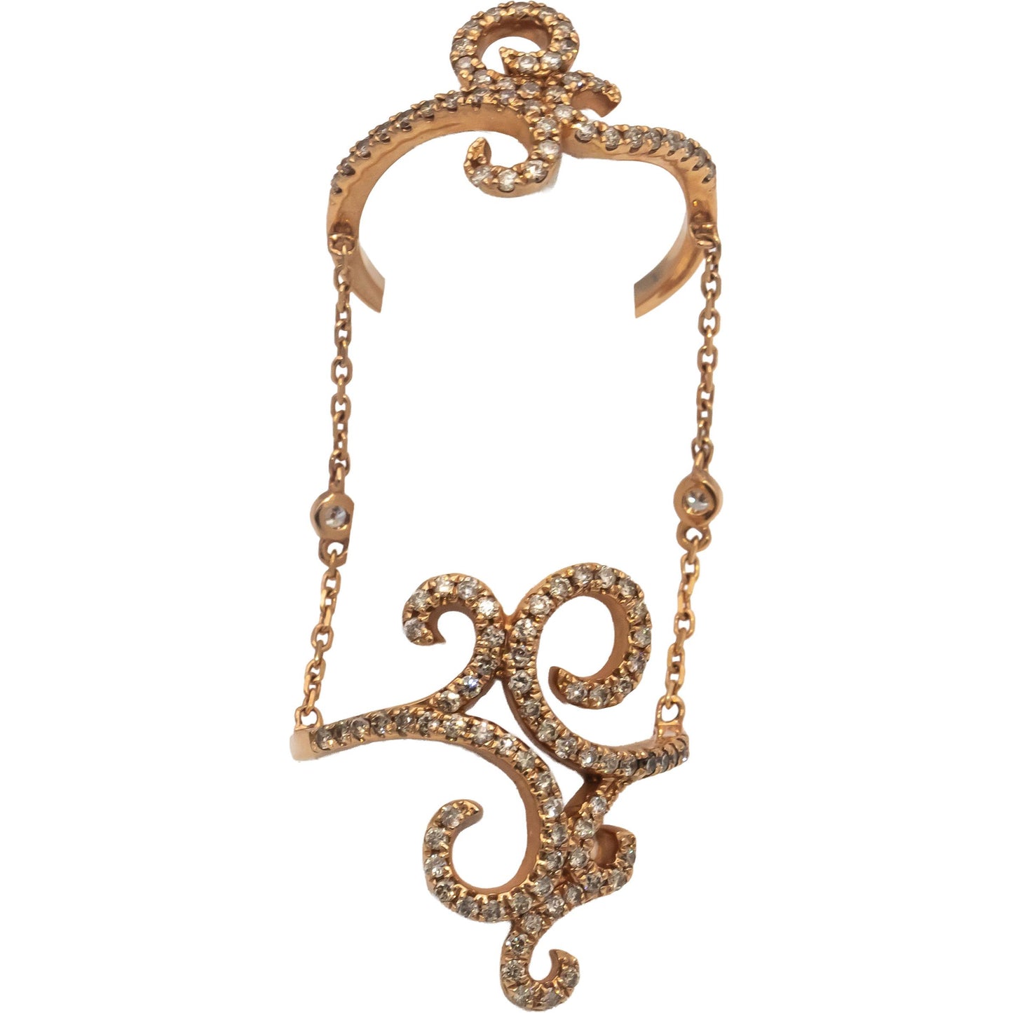 14k Rose Gold Round Diamond Scroll Work Double Ring 0.95CT Size 7.5