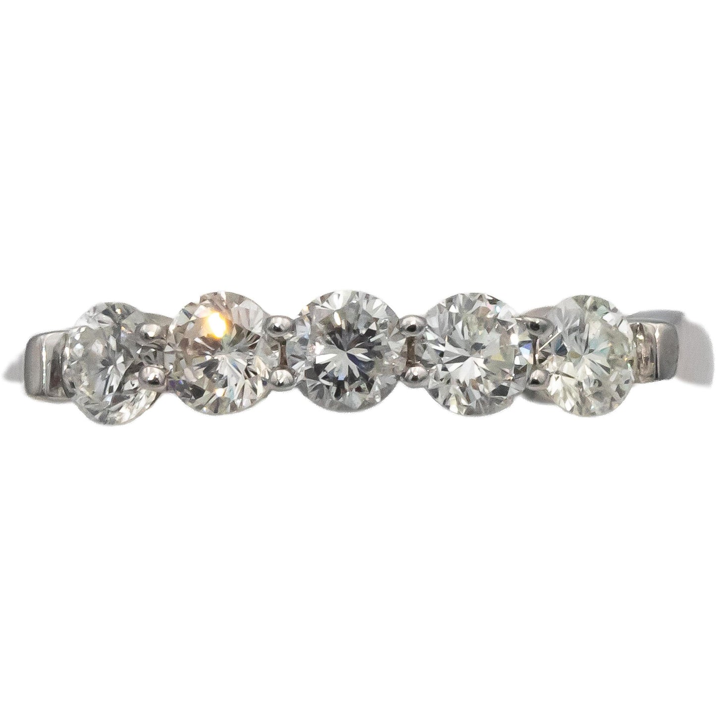 14k White Gold Round Diamond Five Stone Band Ring 0.75CT Size 7