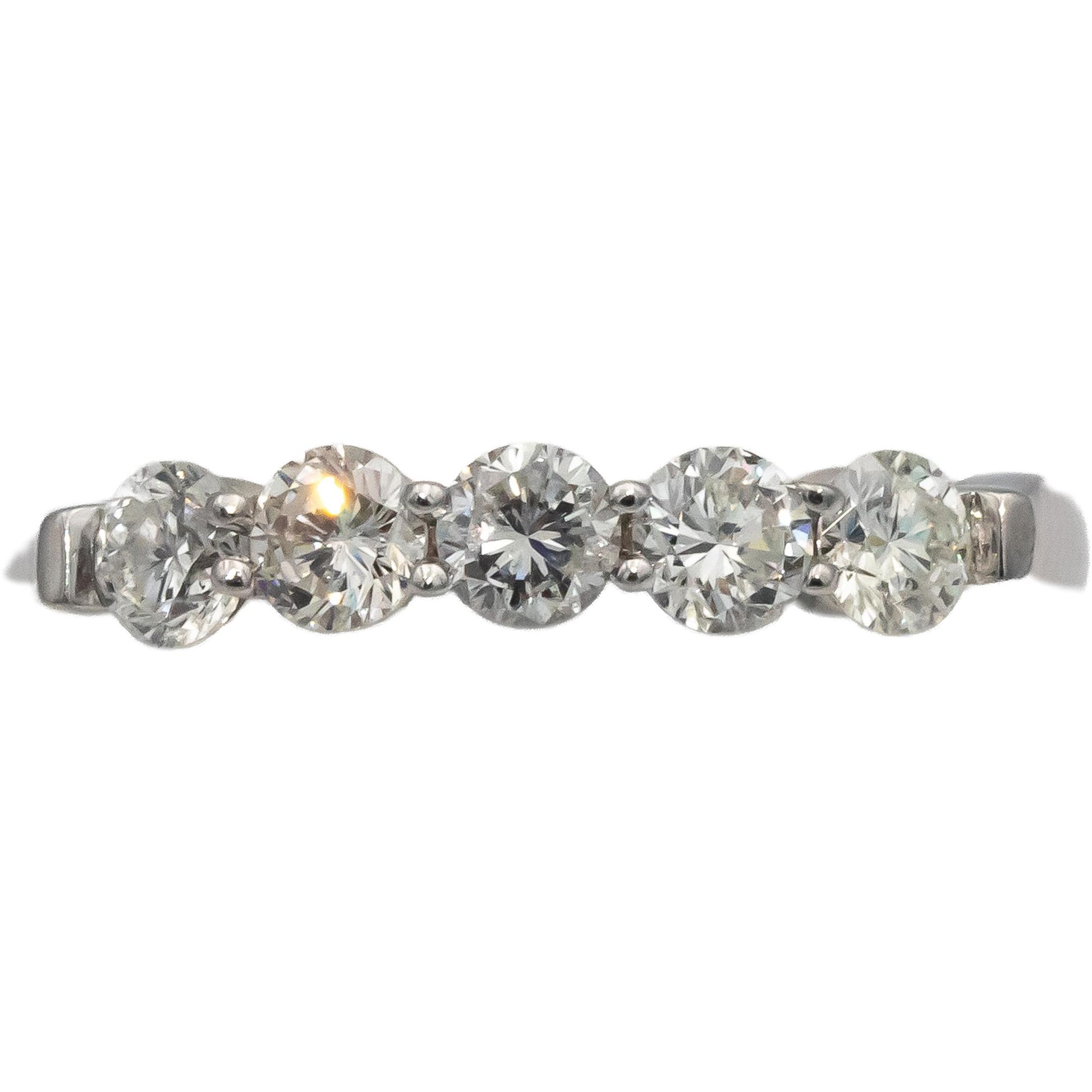 14k White Gold Round Diamond Five Stone Band Ring 0.75CT Size 7