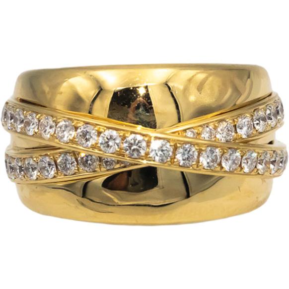 18k Yellow Gold VS Round Diamond Crossover Band Ring 1.0CT Size 6.75
