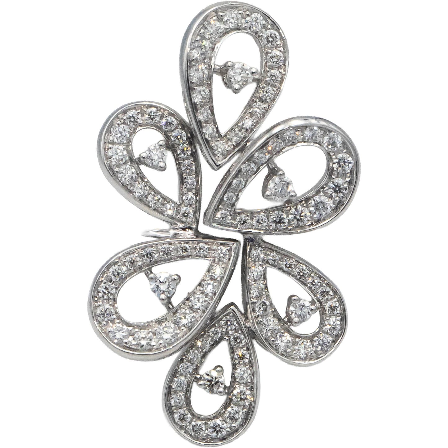 MONTBLANC 18k White Gold Diamond Flower Motif Cocktail Ring .70CT Size 6 Euro 52