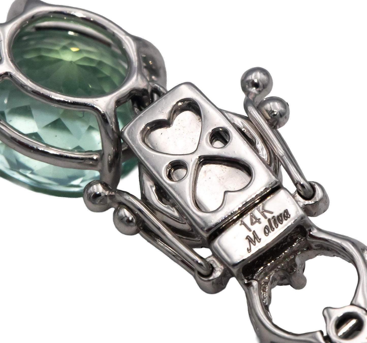 Designer 18k White Gold Green Amethyst & VS Diamond Link Bracelet 24.0CTW