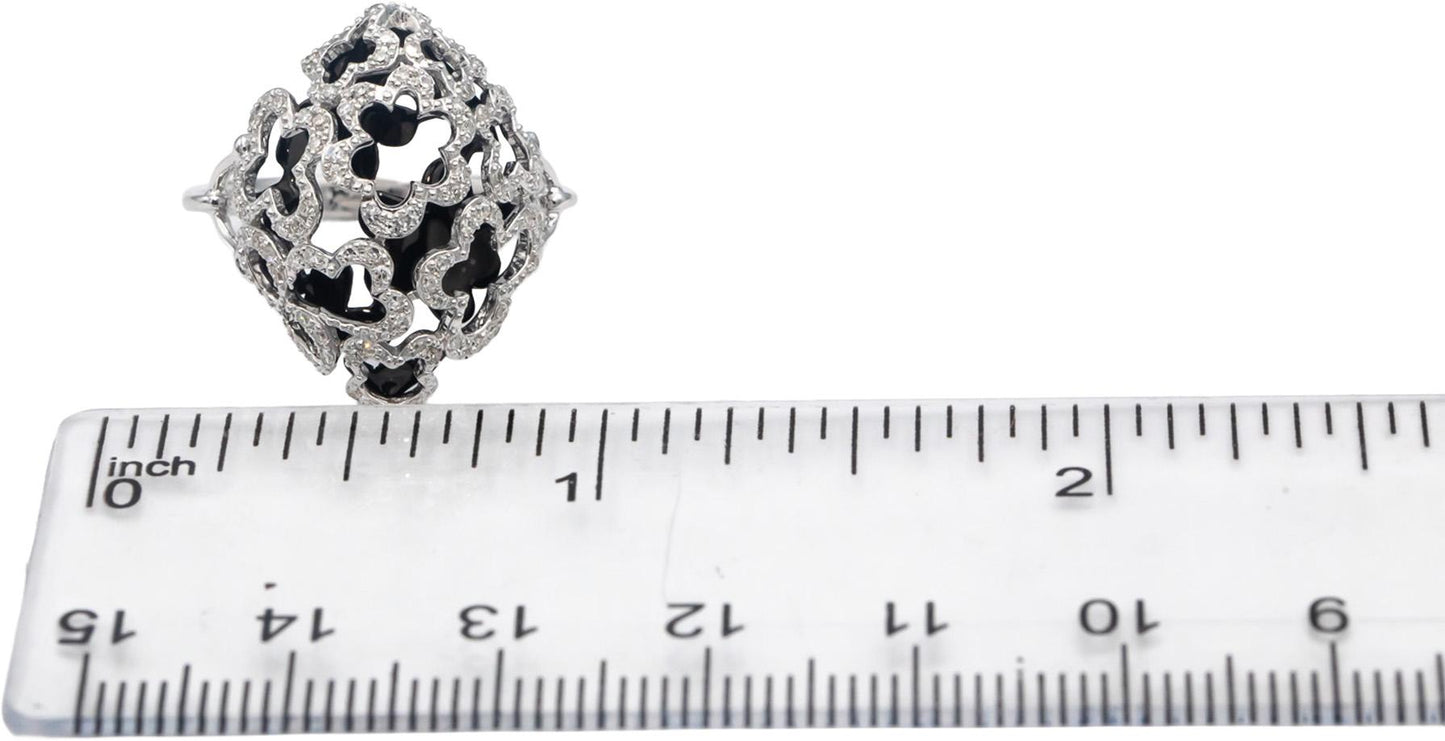 14k White Gold Round Diamond Openwork Cocktail Ring 0.20CT Size 6.5