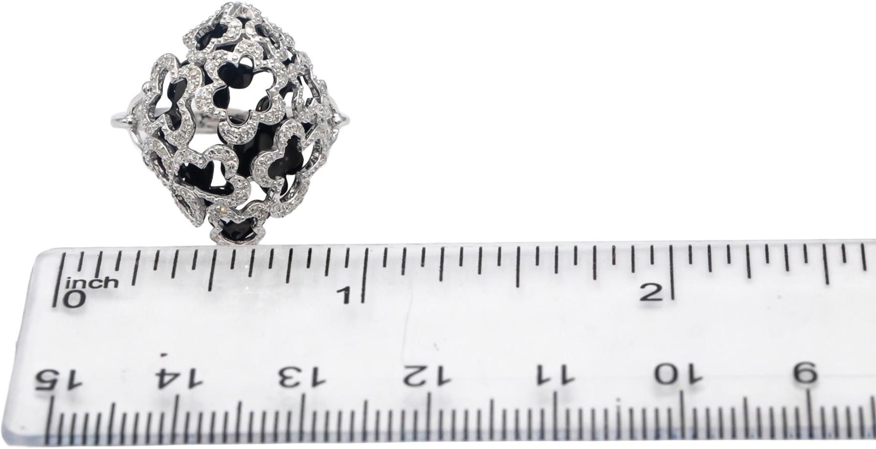 14k White Gold Round Diamond Openwork Cocktail Ring 0.20CT Size 6.5