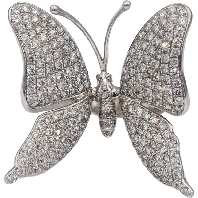 18k White Gold VS Round Diamond Cluster Jumbo Butterfly Ring 3.30CT Size 7.25