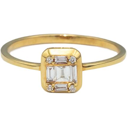 18k Yellow Gold VS Round & Emerald Cut Diamond Ring 0.18CT Size 7.25